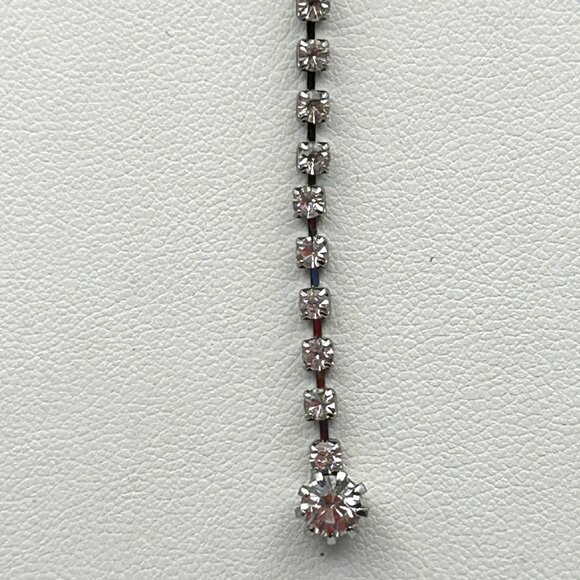 KL Silver Tone Rhinestone Y Drop Adjustable Necklace Evening Bridal - Picture 10 of 12